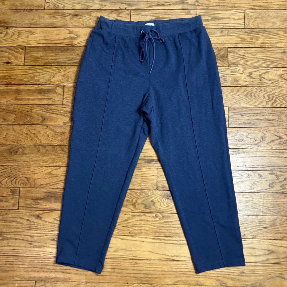 Monroe & Main Womens Navy Blue Pintuck Knit Pants Drawstring Waist Plus Size 1X